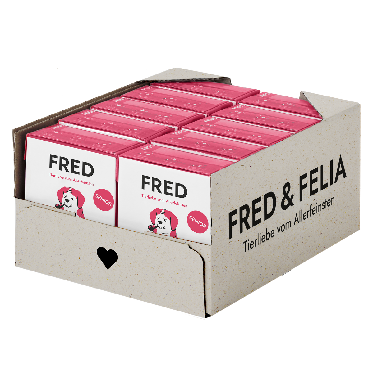FRED SENIOR Schwein Nassfutter für Hunde, Karton mit 10 x 390 g Tetra Pak