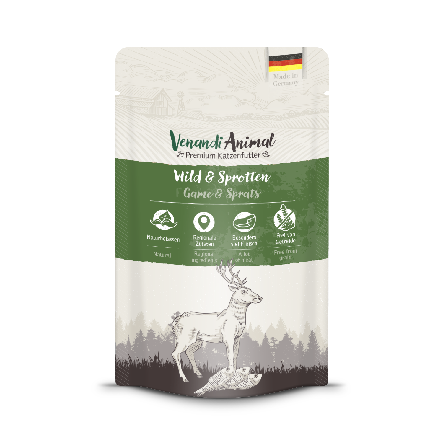 Artikel mit dem Namen Venandi Wild & Sprotten im Shop von zoo.de , dem Onlineshop für nachhaltiges Hundefutter und Katzenfutter.