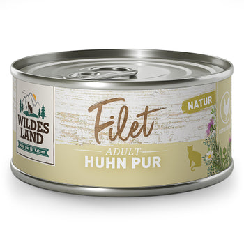 Wildes Land Katze Filet Huhn Pur Nassfutter Dose mit Natur pur Etikett und silberner Öffnung