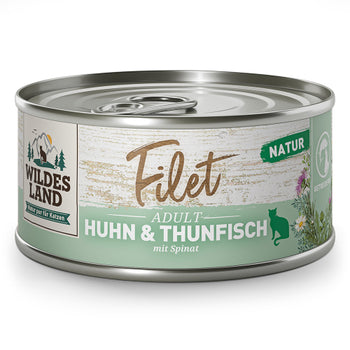 Wildes Land Katze Nassfutter Dose Huhn Thunfisch Spinat Filet