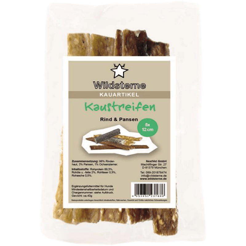 Wildsterne Kaustreifen Rind + Pansen 5x12 cm, Snacks