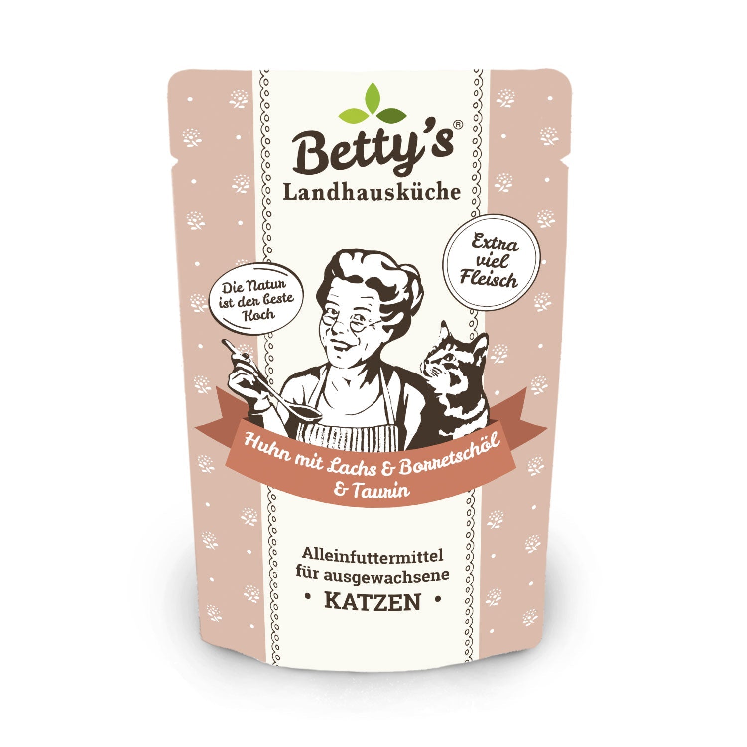 Artikel mit dem Namen Betty's Katze Huhn und Lachs im Shop von zoo.de , dem Onlineshop für nachhaltiges Hundefutter und Katzenfutter.