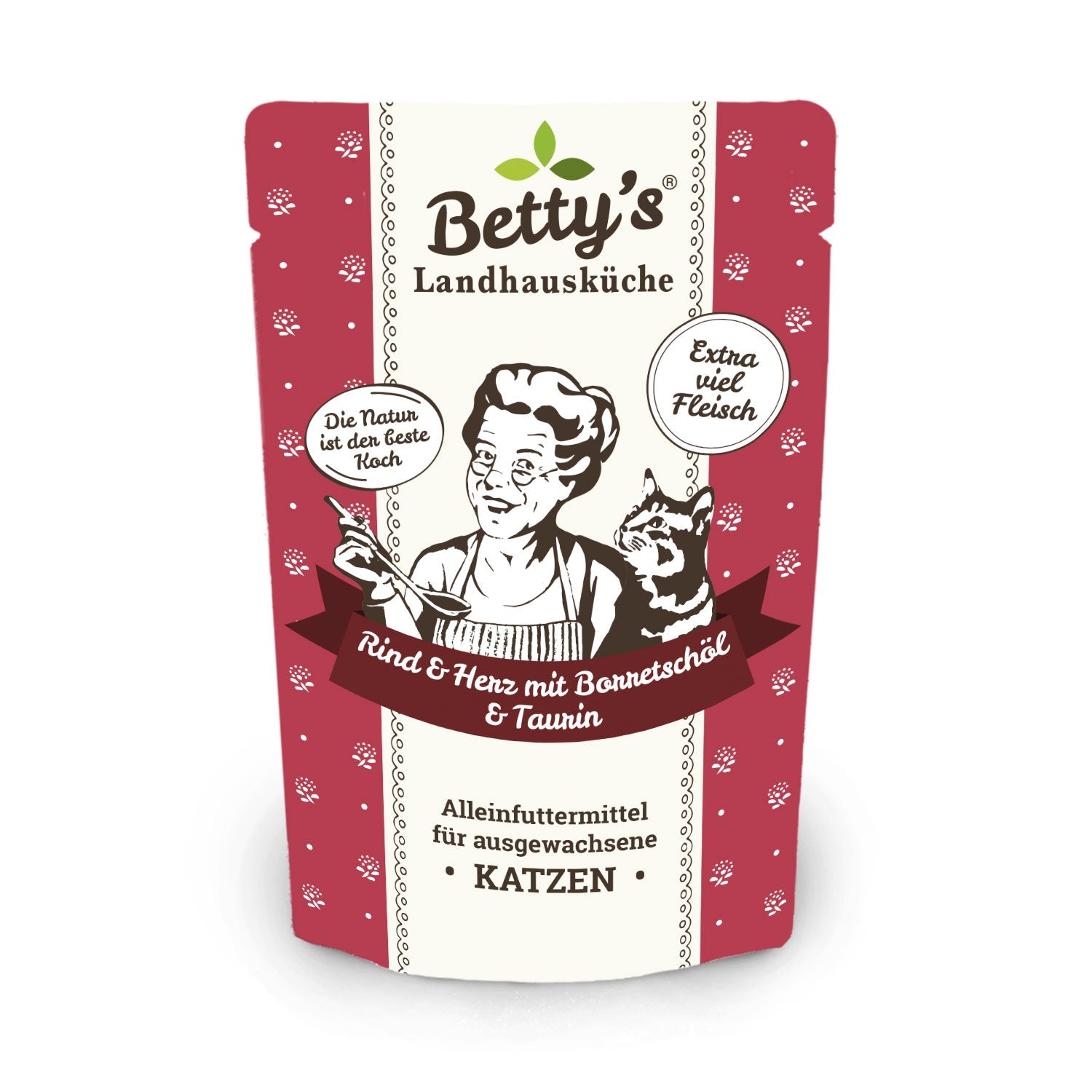 Artikel mit dem Namen Betty's Katze Rind & Herz im Shop von zoo.de , dem Onlineshop für nachhaltiges Hundefutter und Katzenfutter.