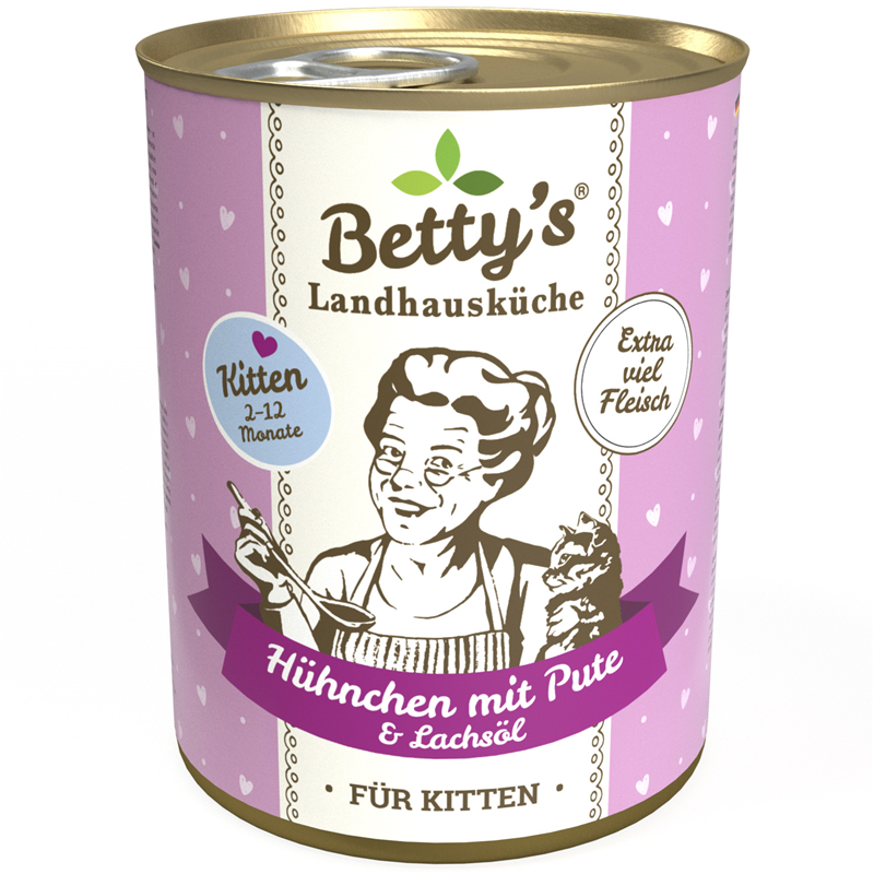 Artikel mit dem Namen Betty's Kitten Hühnchen & Pute im Shop von zoo.de , dem Onlineshop für nachhaltiges Hundefutter und Katzenfutter.