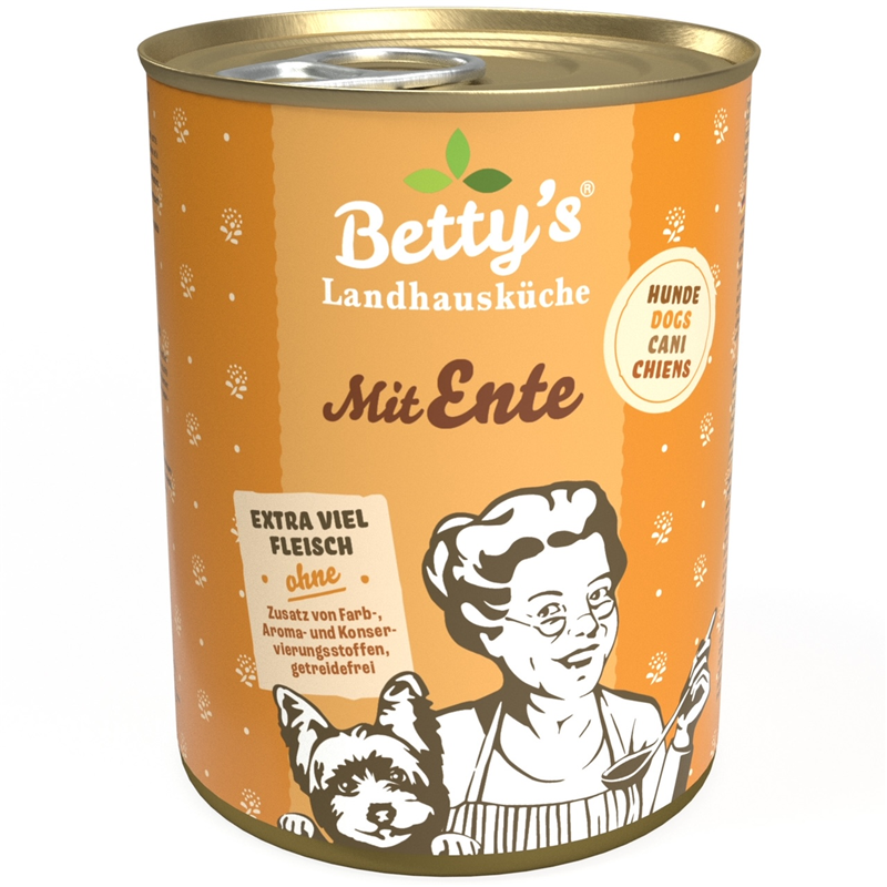 Artikel mit dem Namen Betty's Landhausküche Hund: Ente im Shop von zoo.de , dem Onlineshop für nachhaltiges Hundefutter und Katzenfutter.