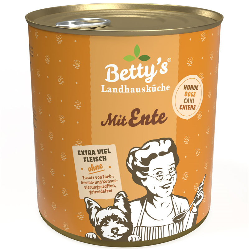 Artikel mit dem Namen Betty's Landhausküche Hund: Ente im Shop von zoo.de , dem Onlineshop für nachhaltiges Hundefutter und Katzenfutter.