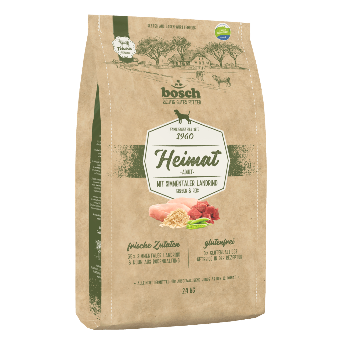 Artikel mit dem Namen Bosch Dog Heimat Adult Simmentaler Landrind im Shop von zoo.de , dem Onlineshop für nachhaltiges Hundefutter und Katzenfutter.