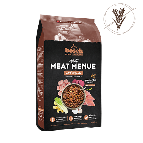 bosch MEAT MENUE Adult Hundetrockenfutter mit Pute und Huhn, getreidefrei, 800-g-Beutel