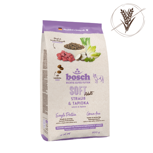 bosch SOFT Adult Hundefutter mit Strauß und Tapioka, getreidefrei, 800-g-Beutel