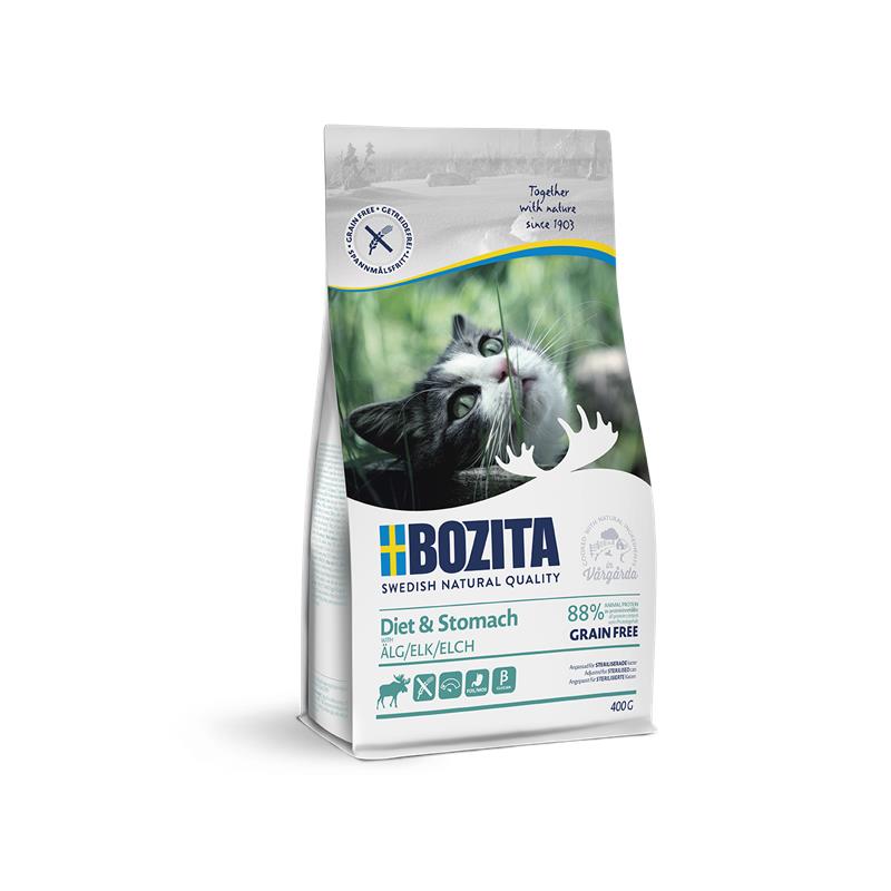 Artikel mit dem Namen Bozita Cat Diet &amp; Stomach Grain free mit Elch im Shop von zoo.de , dem Onlineshop für nachhaltiges Hundefutter und Katzenfutter.