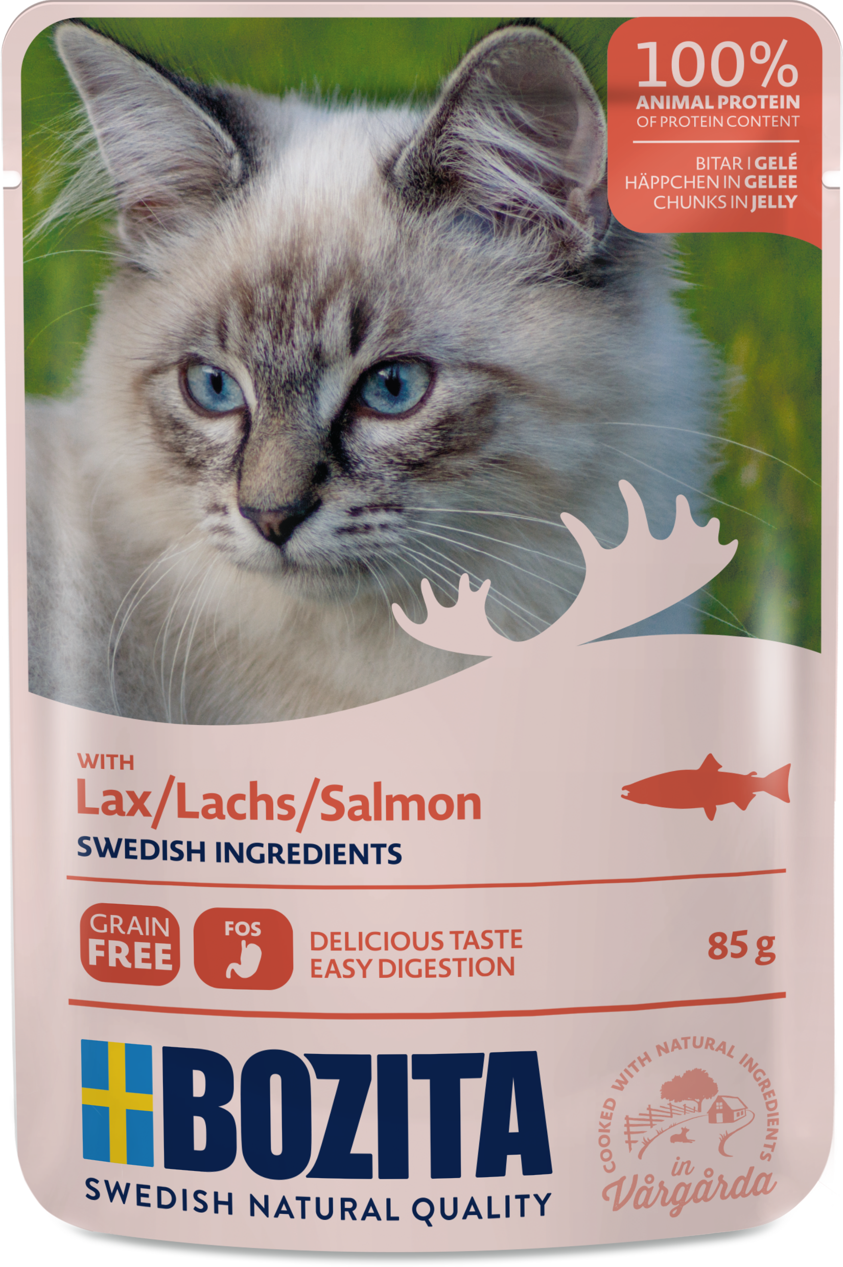 Artikel mit dem Namen Bozita Cat Häppchen in Gelee mit Lachs im Shop von zoo.de , dem Onlineshop für nachhaltiges Hundefutter und Katzenfutter.