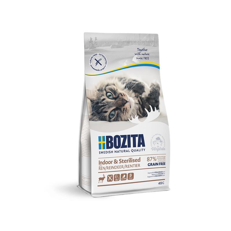 Artikel mit dem Namen Bozita Cat Indoor &amp; Sterilised Grain free Reindeer im Shop von zoo.de , dem Onlineshop für nachhaltiges Hundefutter und Katzenfutter.