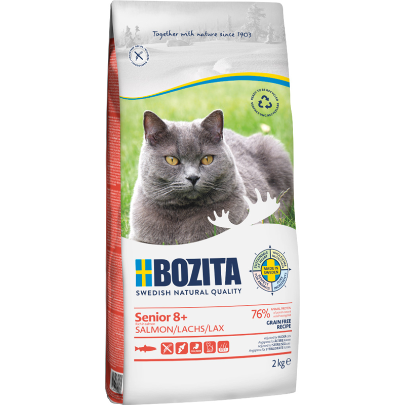 Artikel mit dem Namen Bozita Cat Senior 8+ Grain free mit Lachs im Shop von zoo.de , dem Onlineshop für nachhaltiges Hundefutter und Katzenfutter.