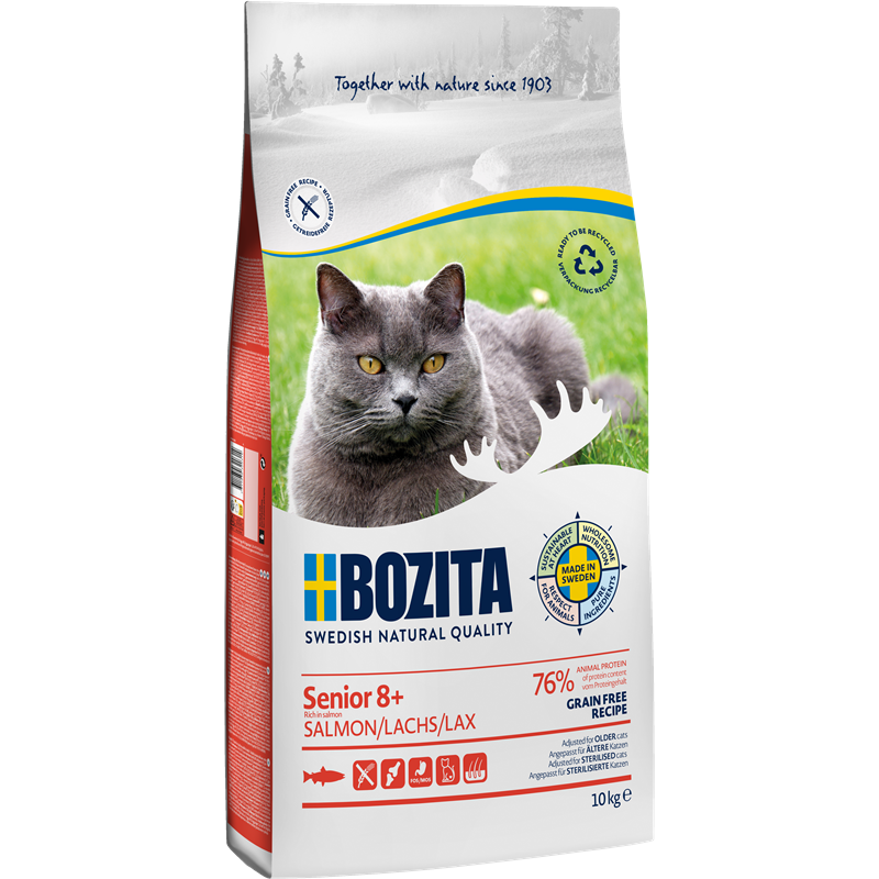 Artikel mit dem Namen Bozita Cat Senior 8+ Grain free mit Lachs im Shop von zoo.de , dem Onlineshop für nachhaltiges Hundefutter und Katzenfutter.