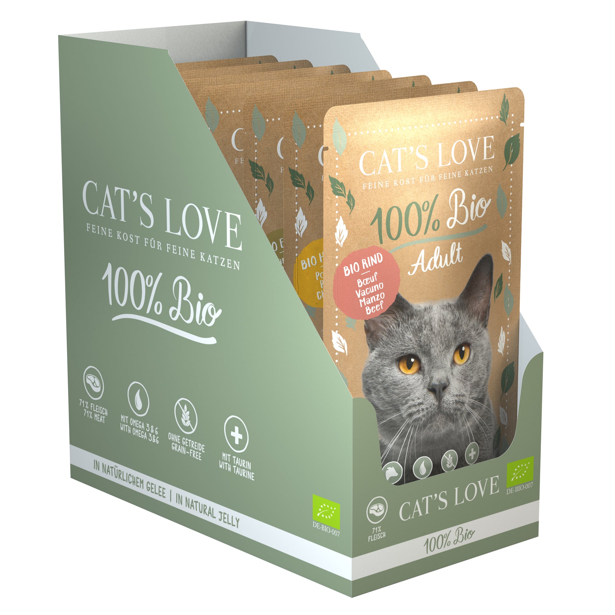 Artikel mit dem Namen CATSLOVE BIO Multipack 6 x 100g im Shop von zoo.de , dem Onlineshop für nachhaltiges Hundefutter und Katzenfutter.