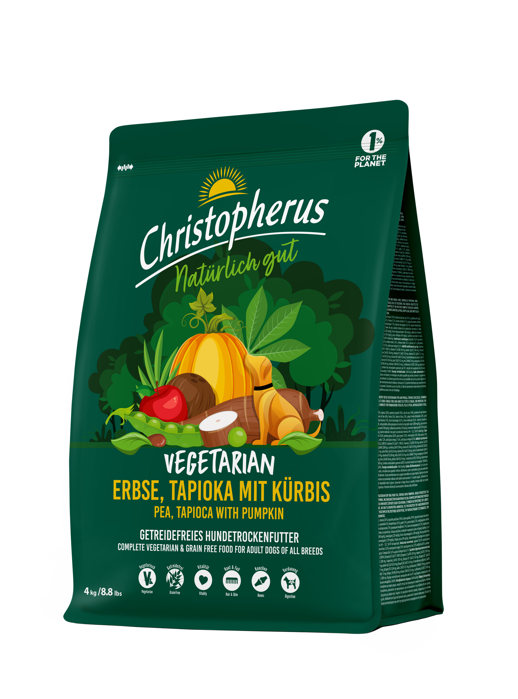 Artikel mit dem Namen Christopherus Vegetarian Erbse & Tapioka & Kürbis im Shop von zoo.de , dem Onlineshop für nachhaltiges Hundefutter und Katzenfutter.