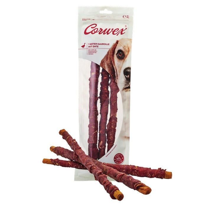 Corwex Hund 1M Kaurolle mit Ente, Verpackung mit Produkt