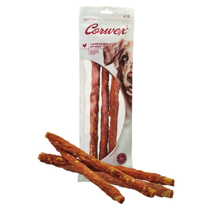 Corwex Hund 1M Kaurolle mit Hühnchen, Verpackung mit Produkt