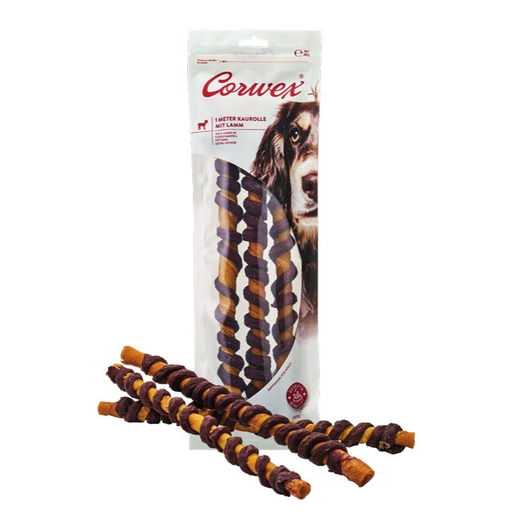 Corwex Hund 1M Kaurolle mit Lamm, Verpackung mit Produkt