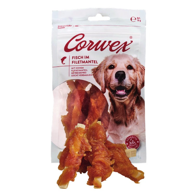 Corwex Hund Fisch im Filetmantel, Verpackung mit Produkt