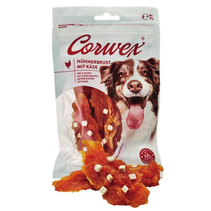 Corwex Hund Hühnerbrust mit Käse, Verpackung mit Produkt