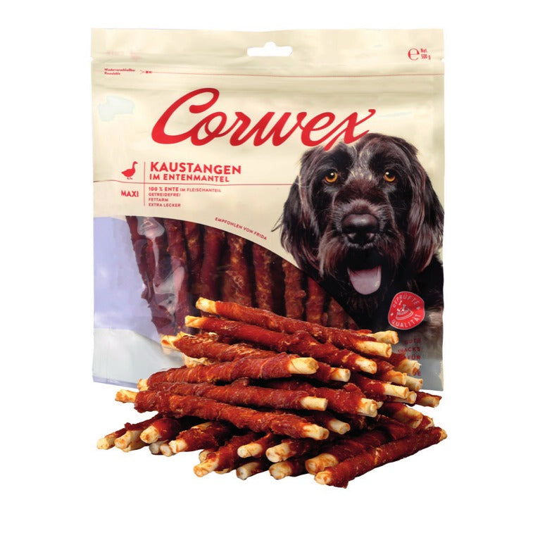 Corwex Hund Kaustange im Entenmantel, Verpackung mit Produkt
