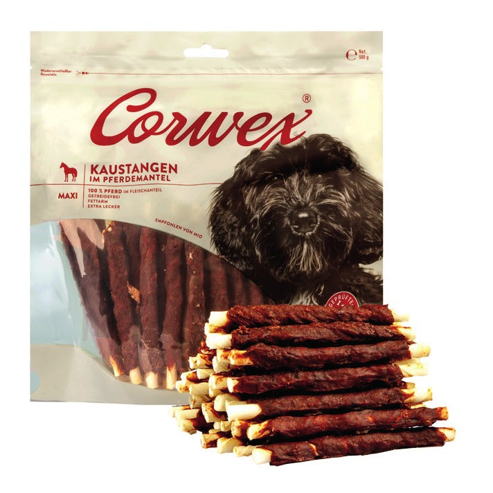Corwex Hund Kaustange im Pferdemantel, Verpackung mit Produkt