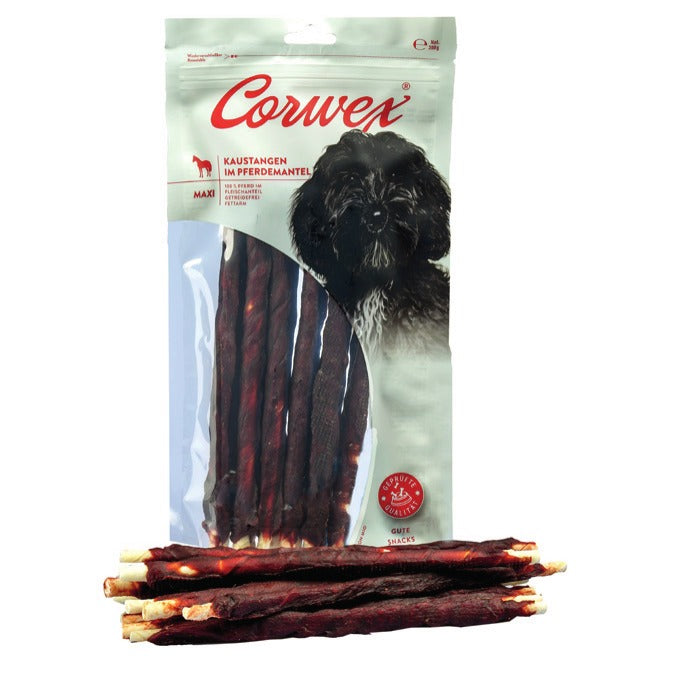 Corwex Hund Kaustange MAXI im Pferdemantel, Verpackung mit Produkt
