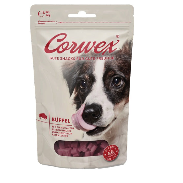 Corwex Hund Soft Treats Büffel, Verpackung mit Produkt