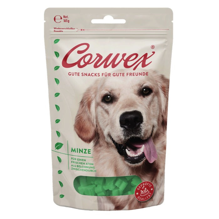 Corwex Hund Soft Treats Minze, Verpackung mit Produkt