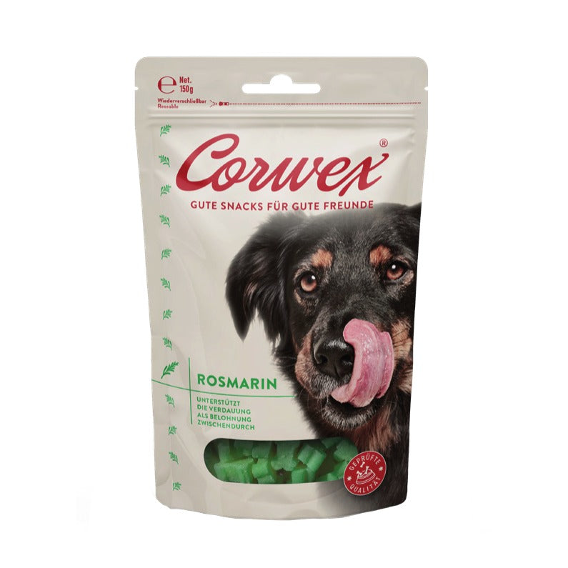 Corwex Hund Soft Treats Rosmarin, Verpackung mit Produkt