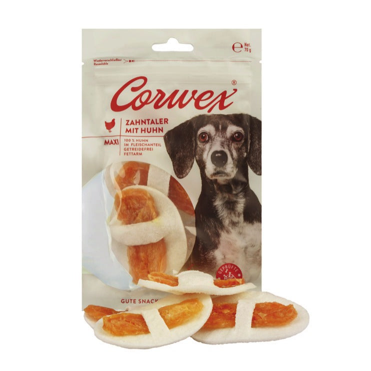Corwex Hund Zahntaler MAXI, Verpackung mit Produkt