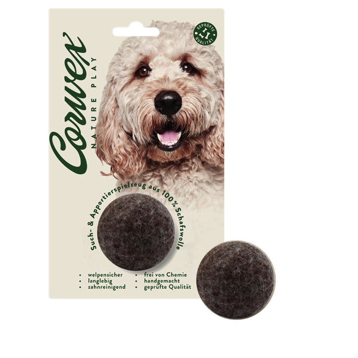 Corwex Nature Play Filzball 6 cm, braun, Verpackung mit Produkt