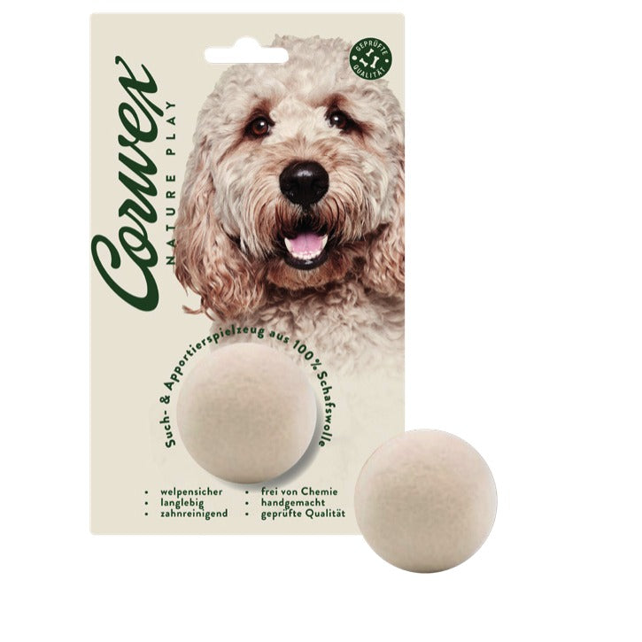 Corwex Nature Play Filzball 6 cm, weiß, Verpackung mit Produkt