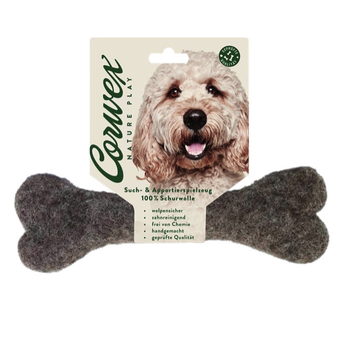 Corwex Nature Play Filzknochen, Farbe braun, Verpackung mit Produkt