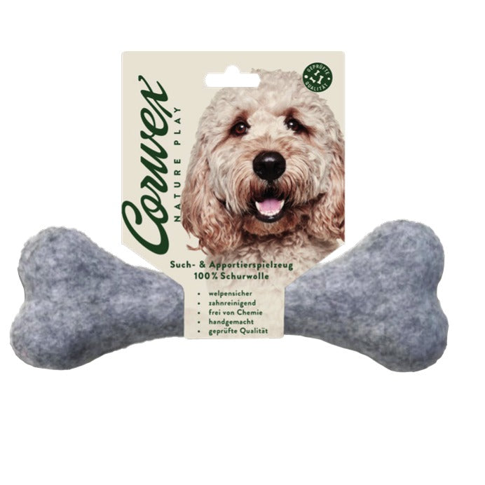 Corwex Nature Play Filzknochen, Farbe grau, Verpackung mit Produkt