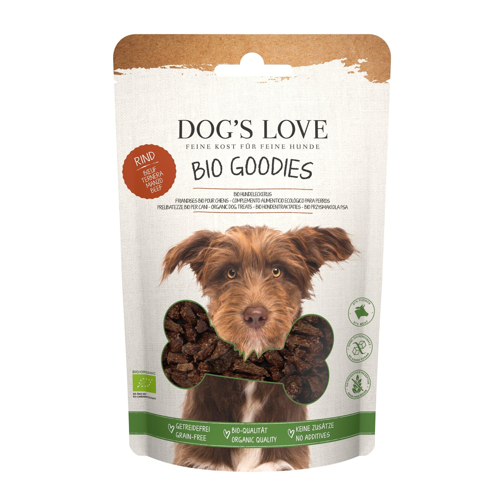 Artikel mit dem Namen DOG'S LOVE Goodies BIO Rind im Shop von zoo.de , dem Onlineshop für nachhaltiges Hundefutter und Katzenfutter.