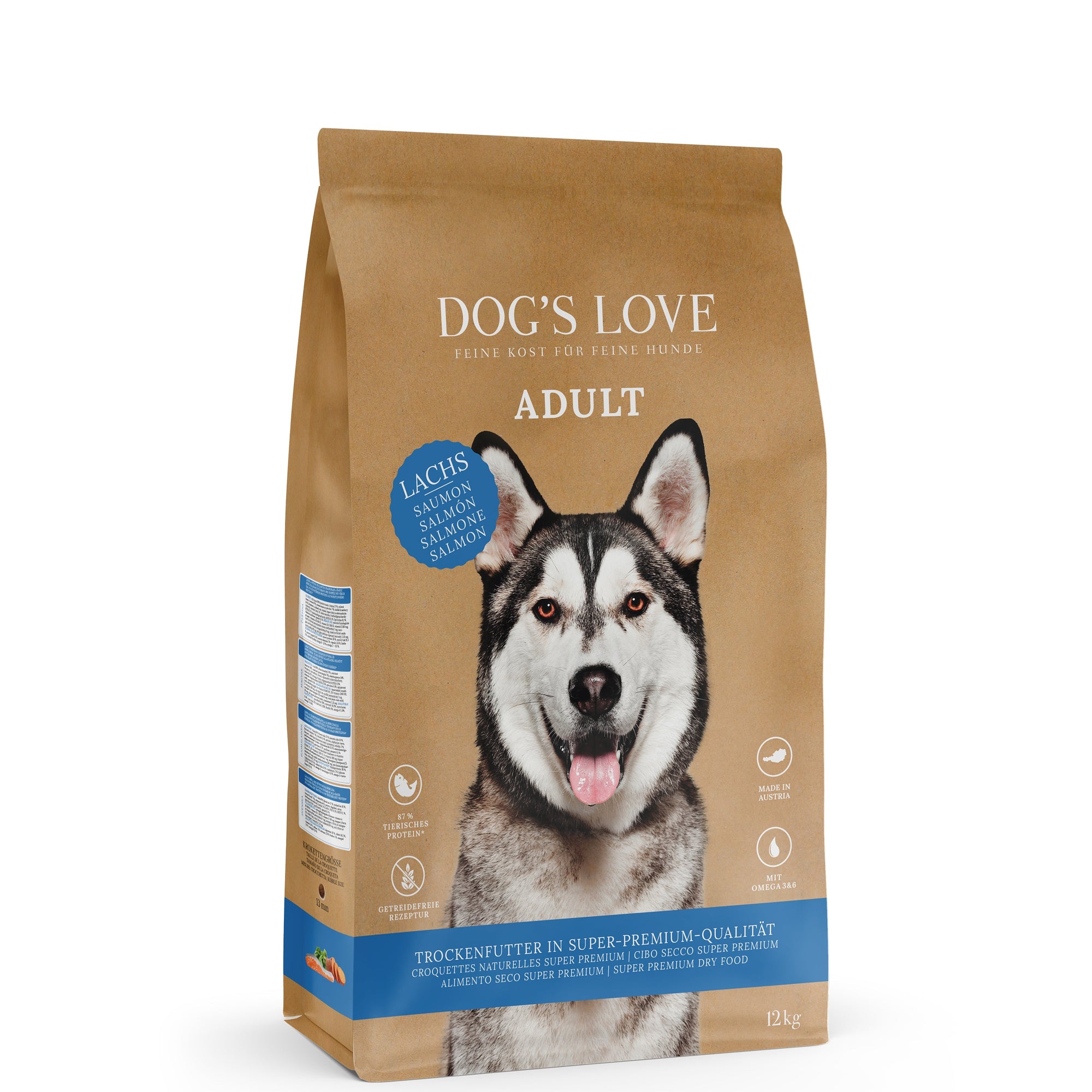 Artikel mit dem Namen DOG'S LOVE Lachs+Forelle Trockenfutter im Shop von zoo.de , dem Onlineshop für nachhaltiges Hundefutter und Katzenfutter.