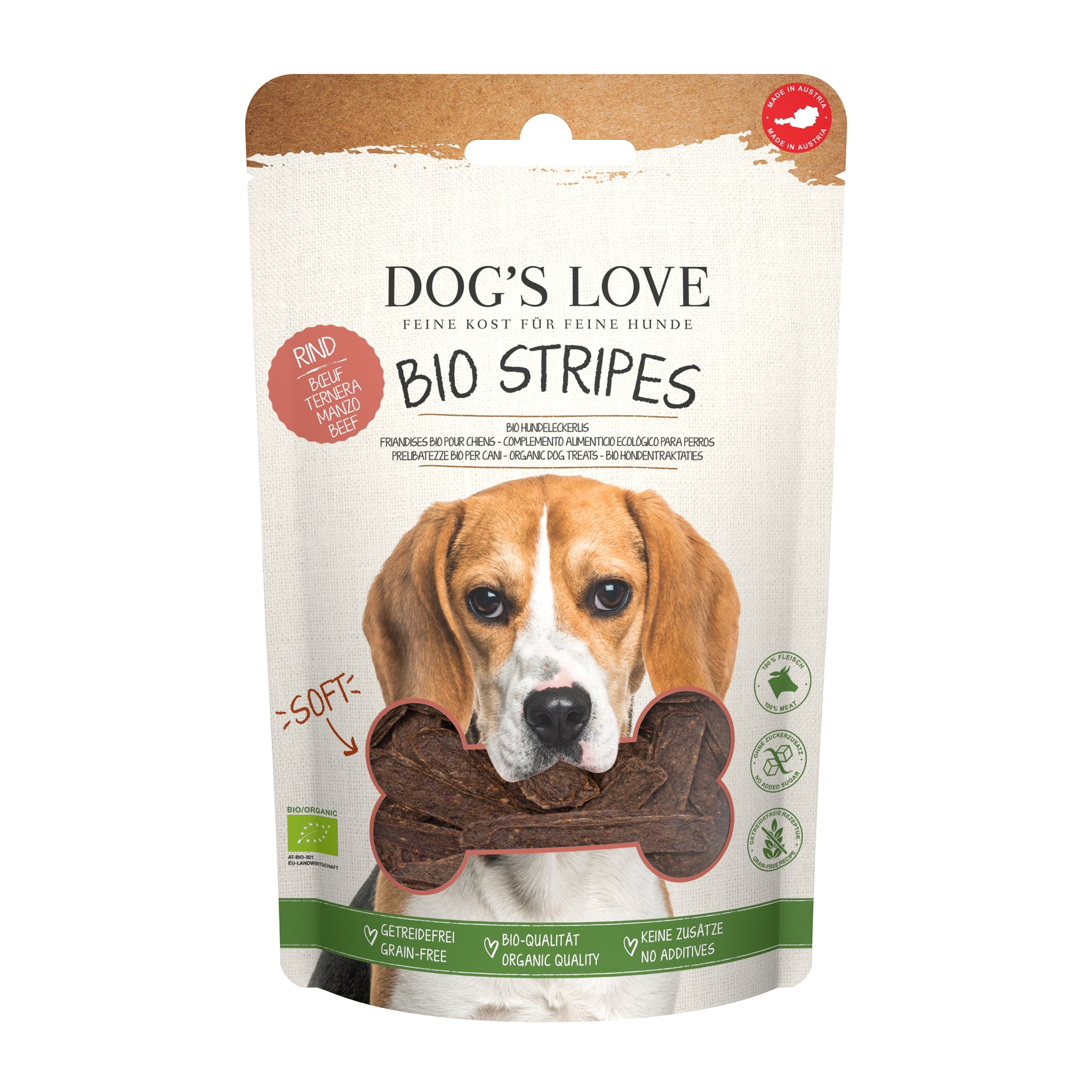 Artikel mit dem Namen DOG'S LOVE Stripe BIO Rind im Shop von zoo.de , dem Onlineshop für nachhaltiges Hundefutter und Katzenfutter.