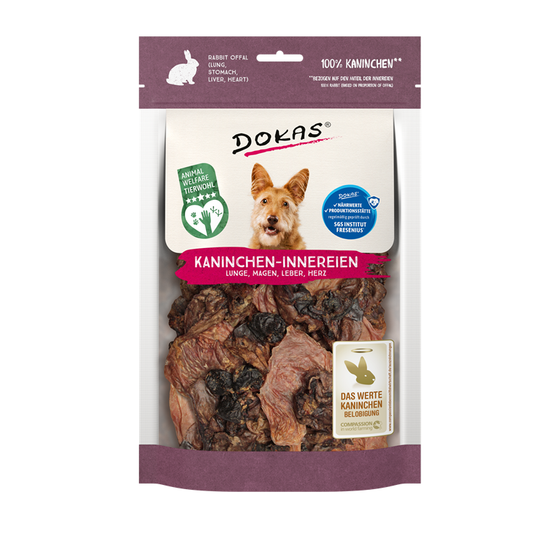 Artikel mit dem Namen Dokas Dog Kaninchen-Innereien (Herz, Lunge, Magen, Leber) im Shop von zoo.de , dem Onlineshop für nachhaltiges Hundefutter und Katzenfutter.