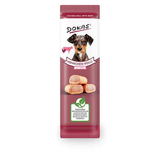 Artikel mit dem Namen Dokas Dog Snack Hühnchen-Rolle mit Rind im Shop von zoo.de , dem Onlineshop für nachhaltiges Hundefutter und Katzenfutter.