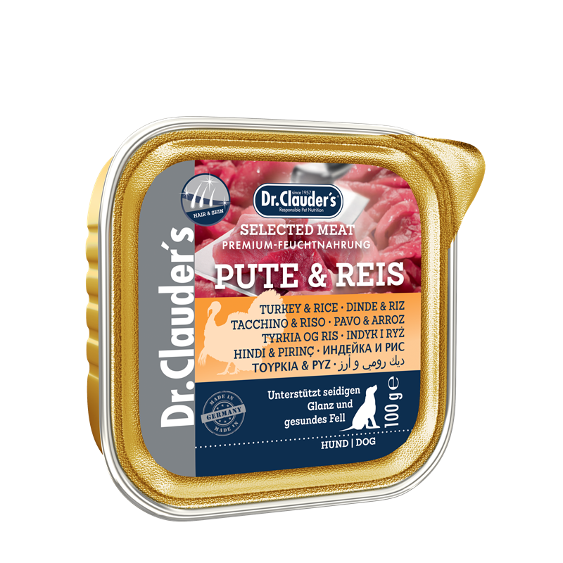 Artikel mit dem Namen Dr.Clauder's Selected Meat Hair+Skin Pute im Shop von zoo.de , dem Onlineshop für nachhaltiges Hundefutter und Katzenfutter.