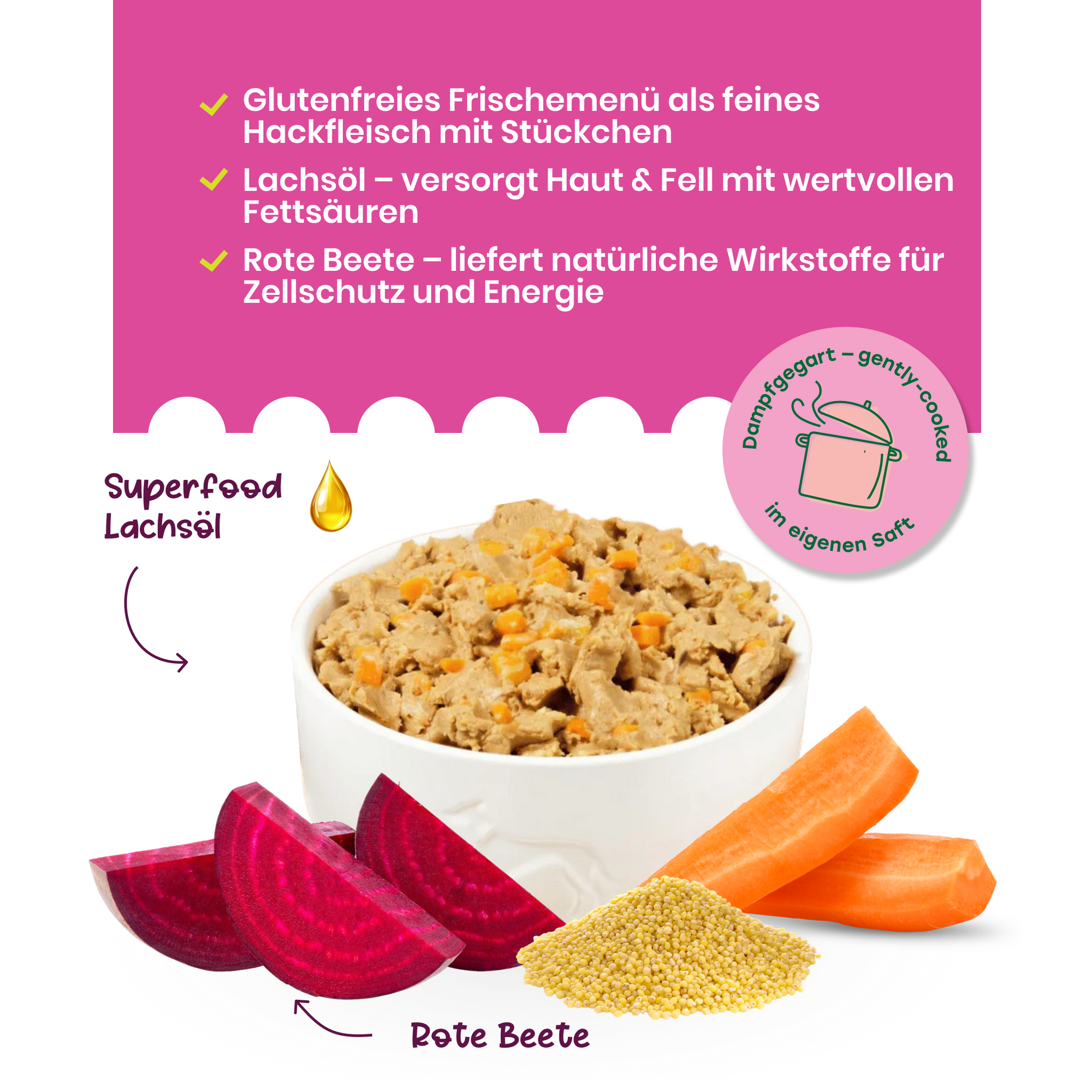 Geflügel mit Hirse, Roter Bete und Karotten zoo-de