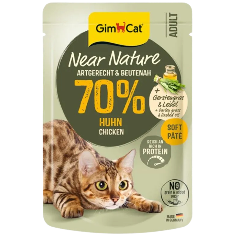 GimCat Near Nature Huhn Katzennassfutter mit 70 % Huhn, 85-g-Frischebeutel
