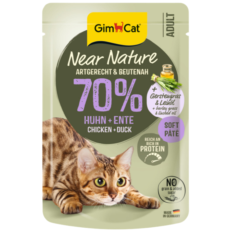 GimCat Near Nature Huhn &amp; Ente Katzennassfutter, 85-g-Frischebeutel