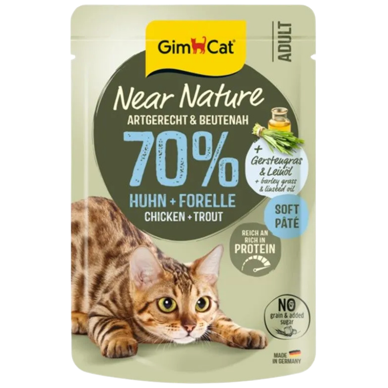 GimCat Near Nature Huhn &amp; Forelle Katzennassfutter, 85-g-Frischebeutel