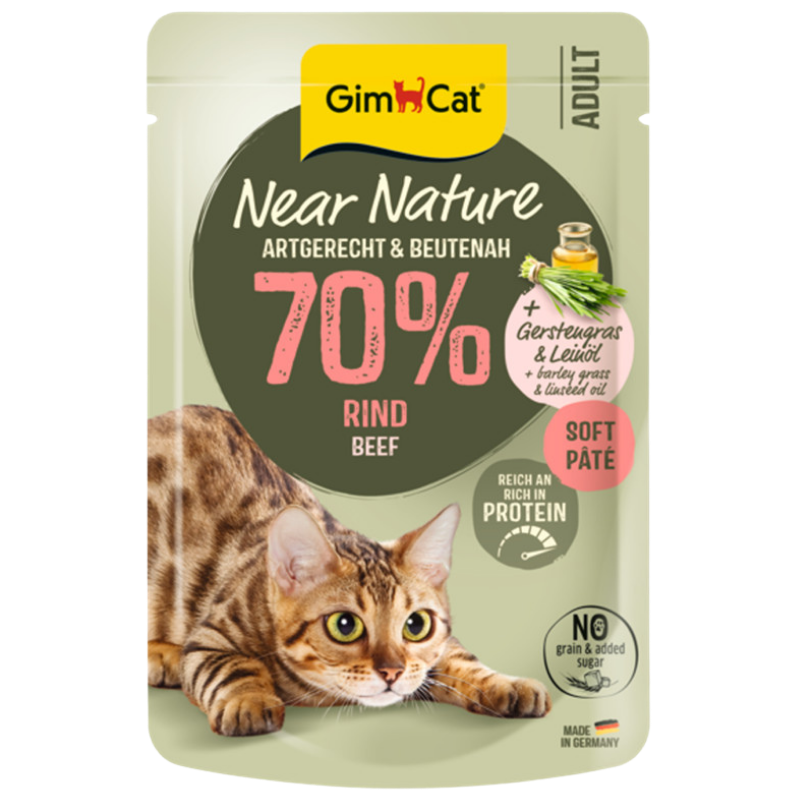 GimCat Near Nature Rind Katzennassfutter mit 70 % Rind, 85-g-Frischebeutel
