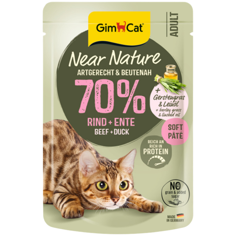 GimCat Near Nature Rind &amp; Ente Katzennassfutter, 85-g-Frischebeutel