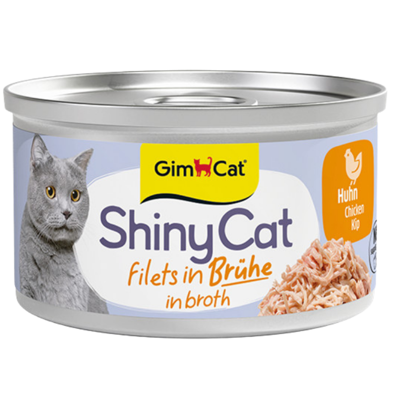 GimCat ShinyCat Filets in Brühe Hühnchen Katzenfutter, 70-g-Dose