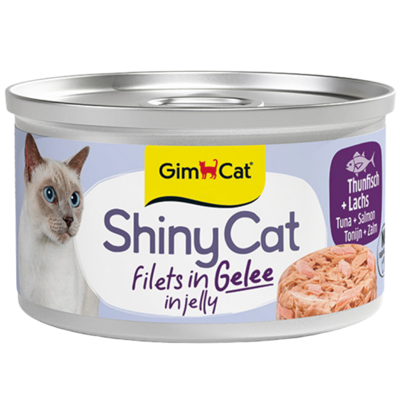 GimCat ShinyCat Filets in Gelee Thunfisch und Lachs Katzenfutter, 70-g-Dose